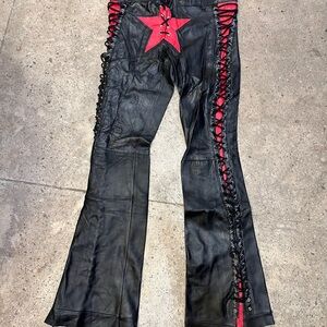 OOAK Custom Made Black and Red Lace-Up Star Women's Pants